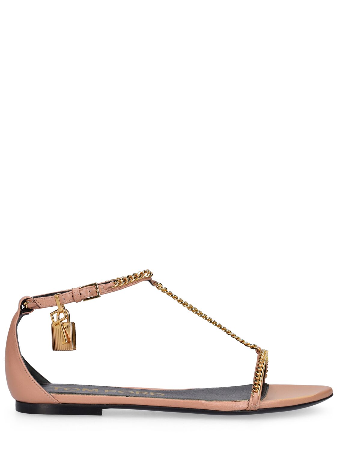 Tom Ford 5mm Padlock Chain Leather Flats In Nude