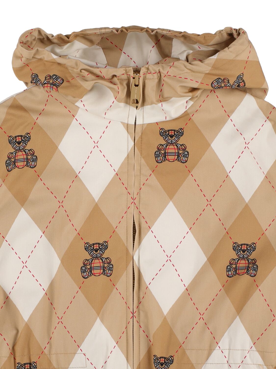 Shop Burberry Rhombus Printed Cotton Hooded Jacket In Beige