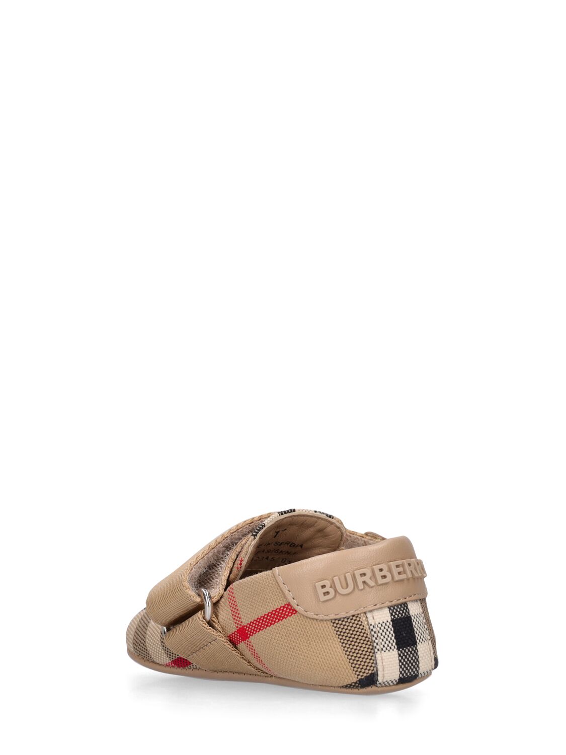 Shop Burberry Check Leather & Cotton Pre-walker Shoes In Beige