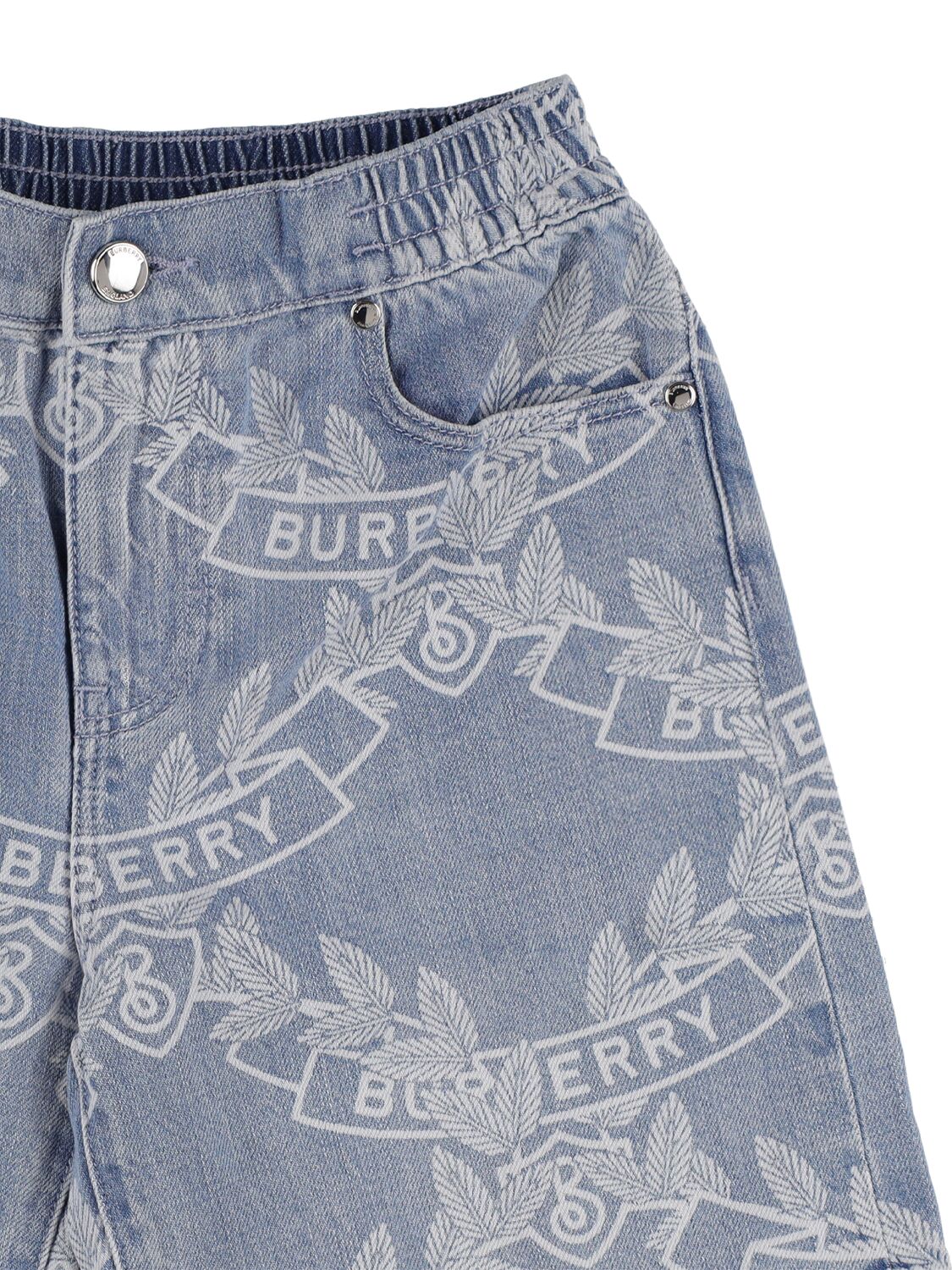 Shop Burberry Logo Printed Cotton Denim Shorts