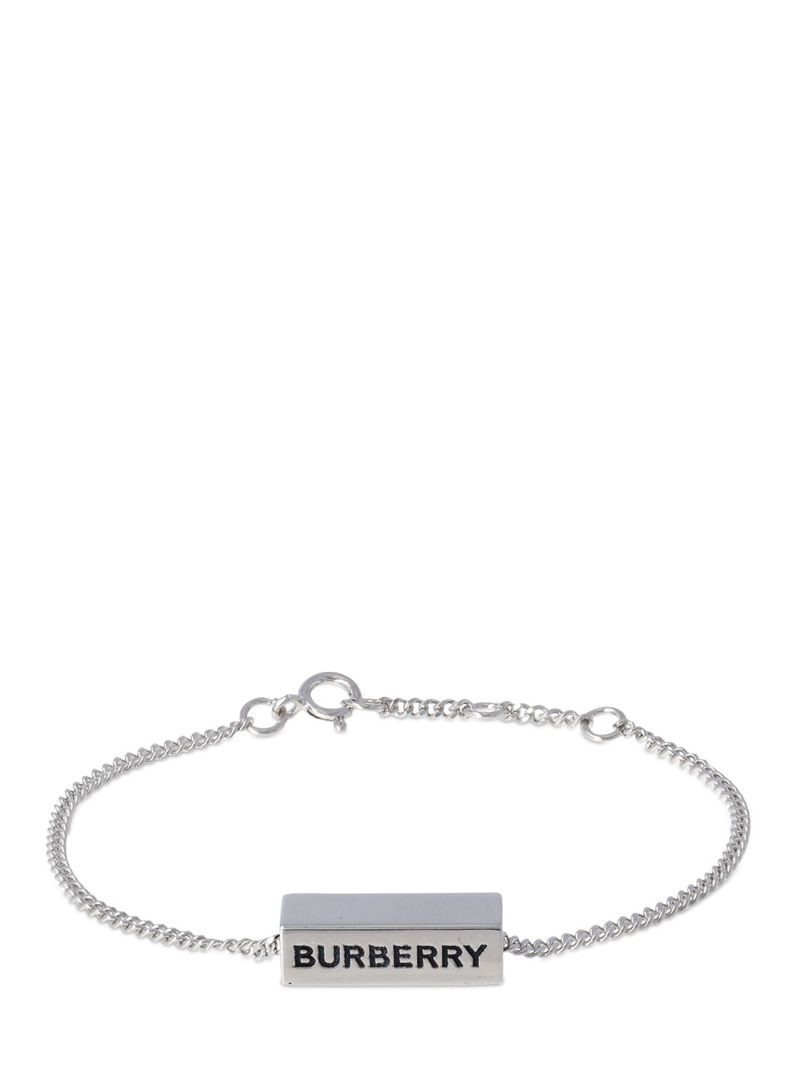 Shop Burberry Engraved Bar Chain Bracelet In Silver