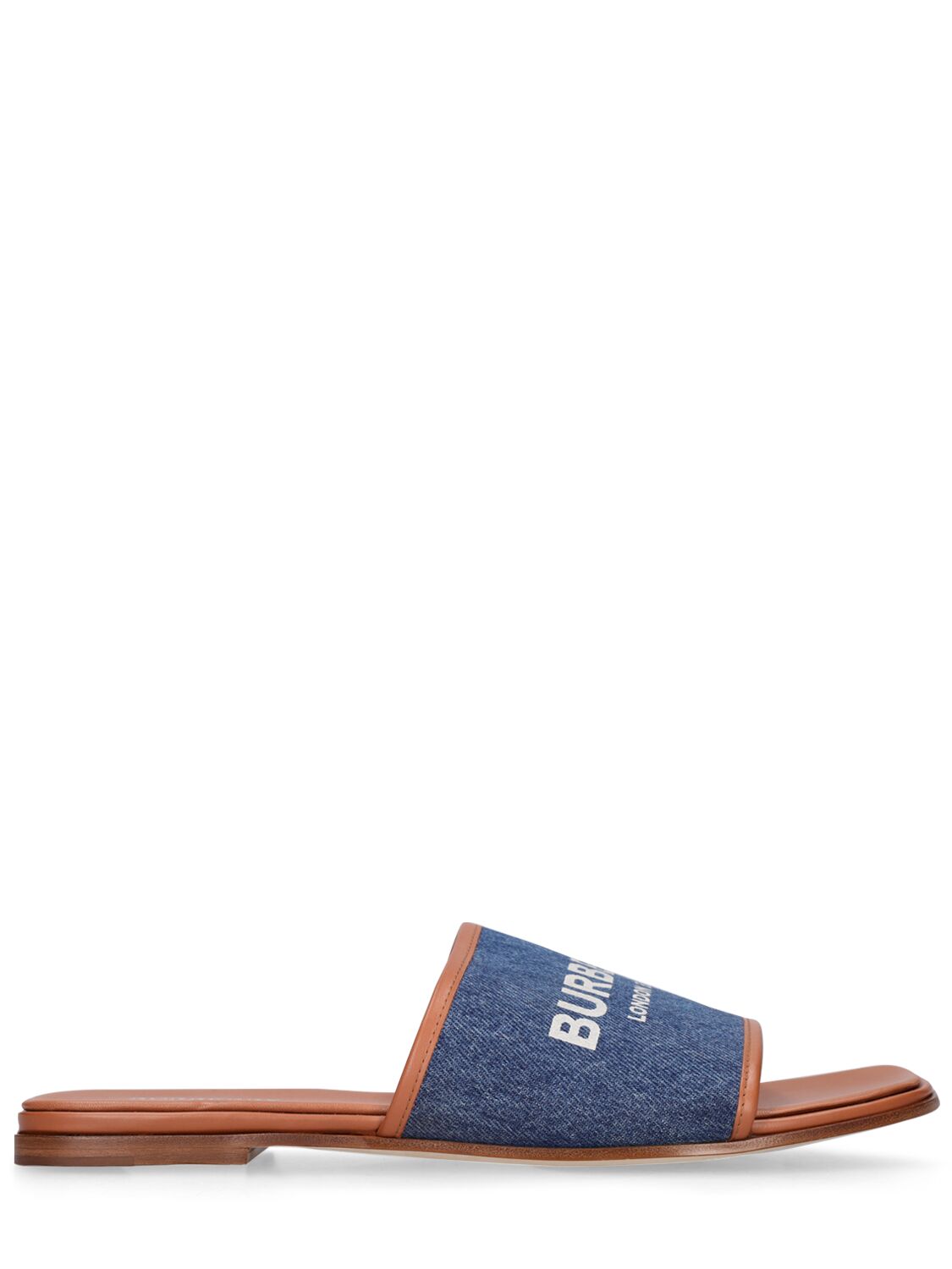 Shop Burberry 5mm Carolyn Denim Flats Sandals In Blue,tan
