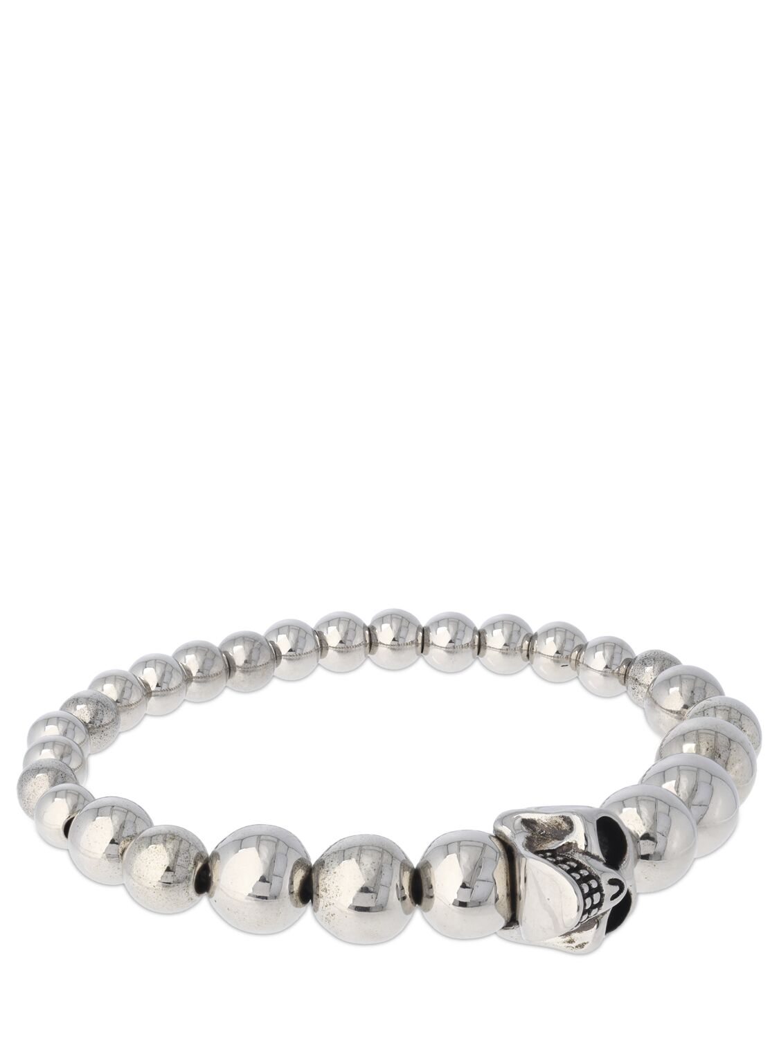 Shop Alexander Mcqueen Skull Multi-bead Brass Bracelet In Silver