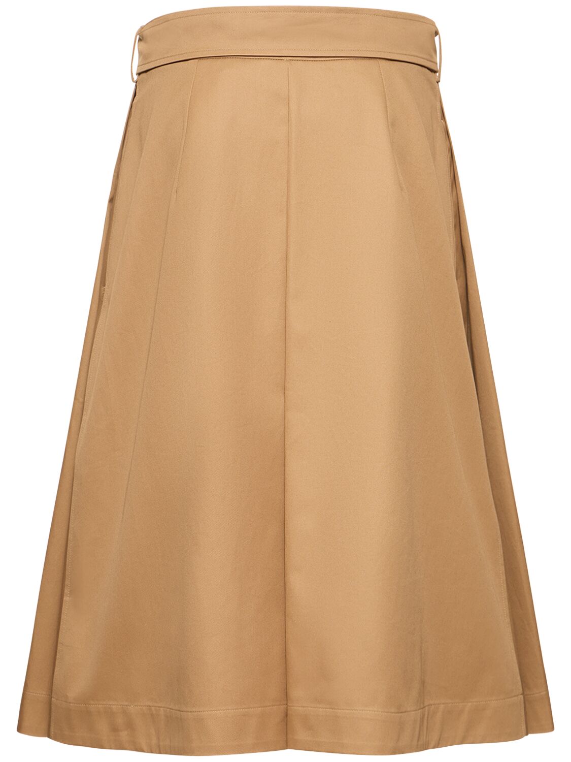 Shop Burberry Baleigh Cotton Gabardine Midi Skirt In Camel