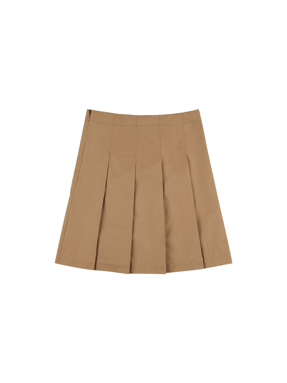 Shop Burberry Pleated Cotton Mini Skirt In Beige