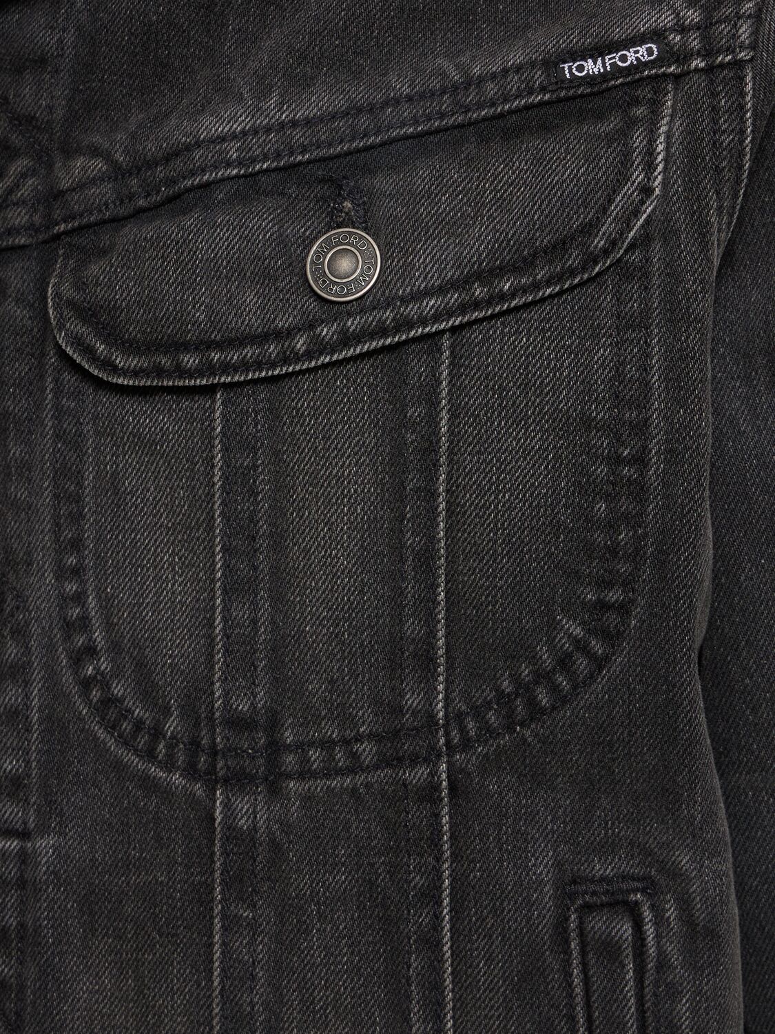 Shop Tom Ford New Icon Aged Black Wash Denim Jacket In Special Black