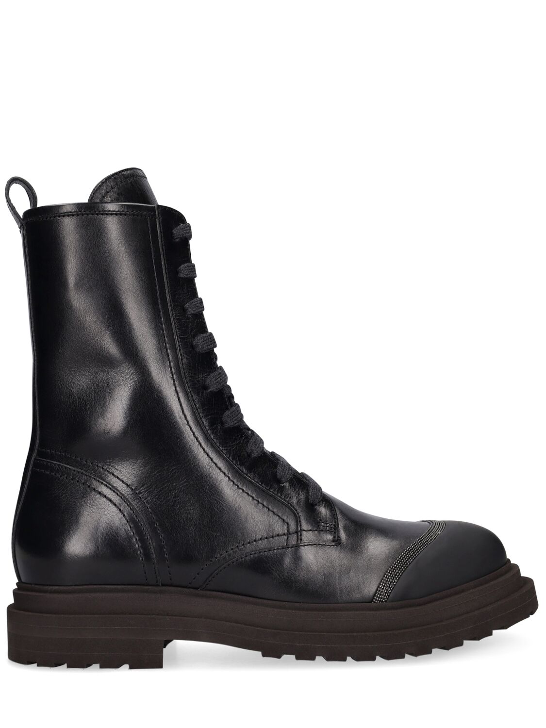 Brunello Cucinelli 35mm Leather Combat Boots In Black