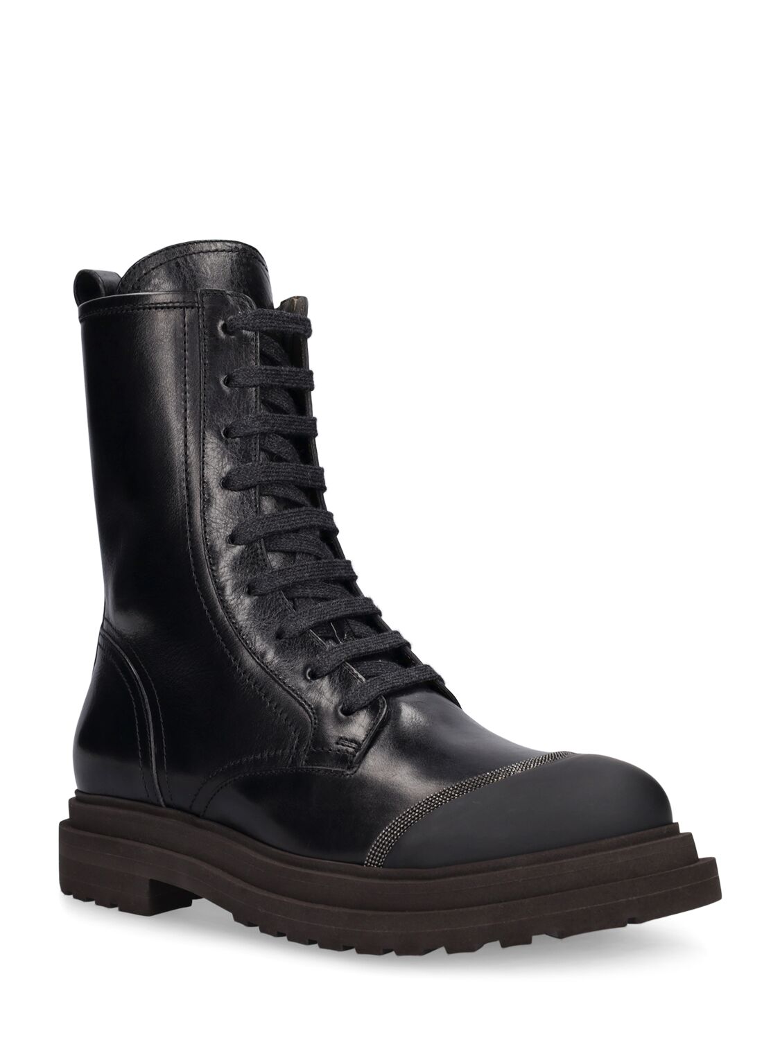 Shop Brunello Cucinelli 35mm Leather Combat Boots In Black