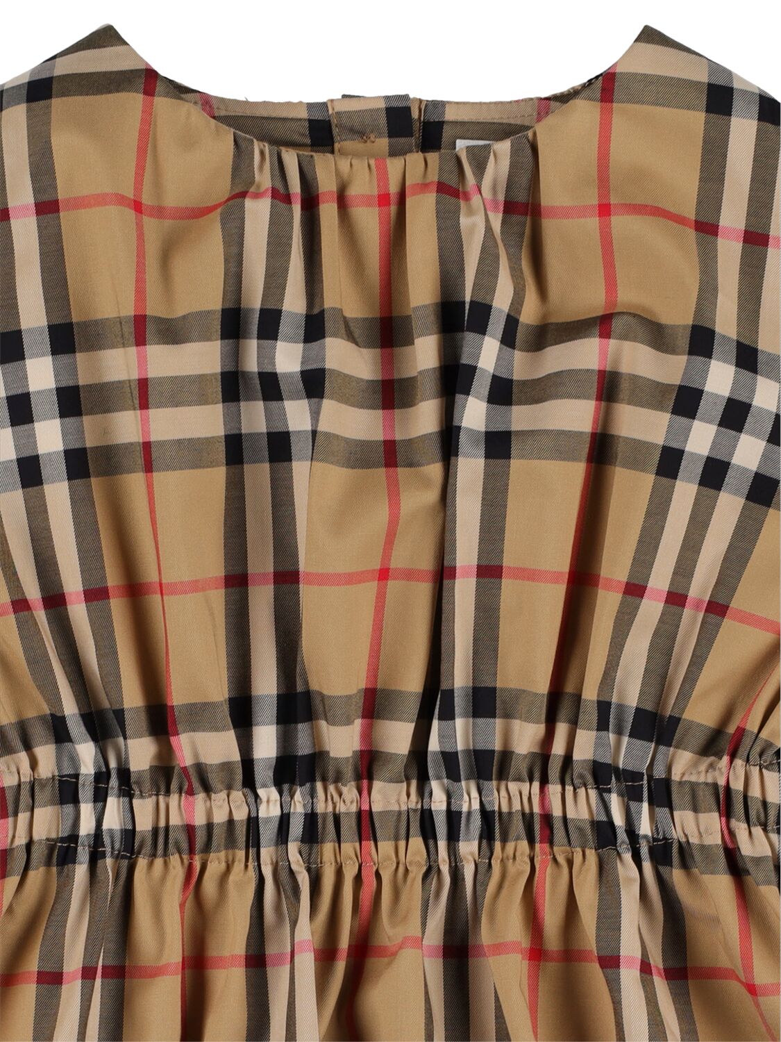 Shop Burberry Check Printed Cotton Blend Dress In Beige