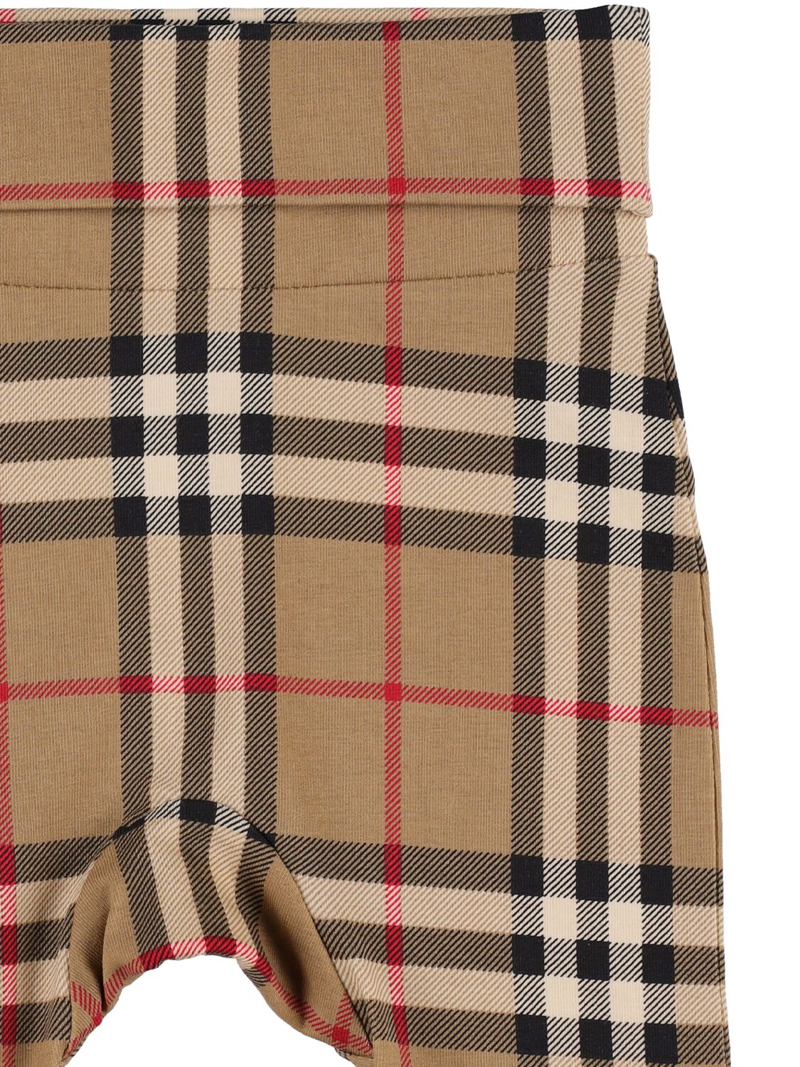 Shop Burberry Icon Check Print Cotton Bodysuit & Pants In Beige