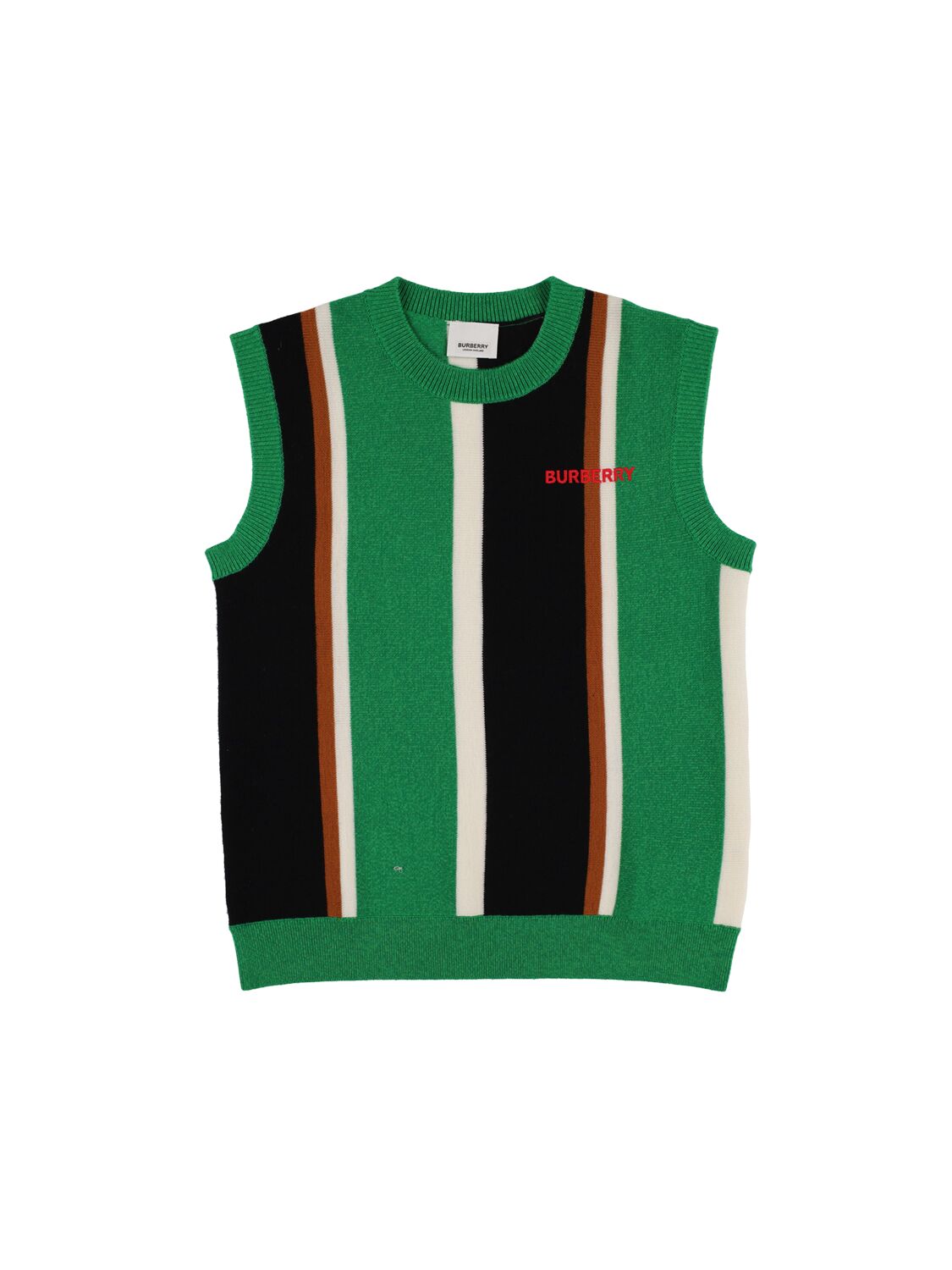 Shop Burberry Striped Wool & Cashmere Knit Vest W/logo In Green