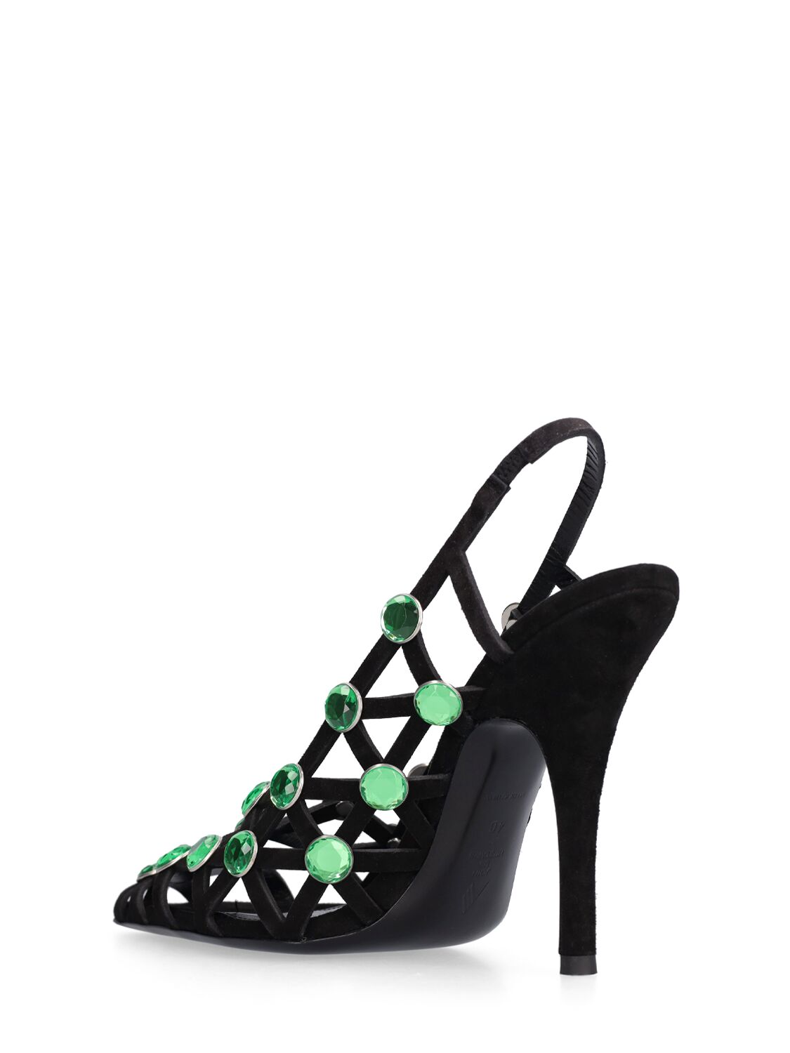 Shop Attico 105mm Grid Leather & Crystal Slingbacks In Black,green
