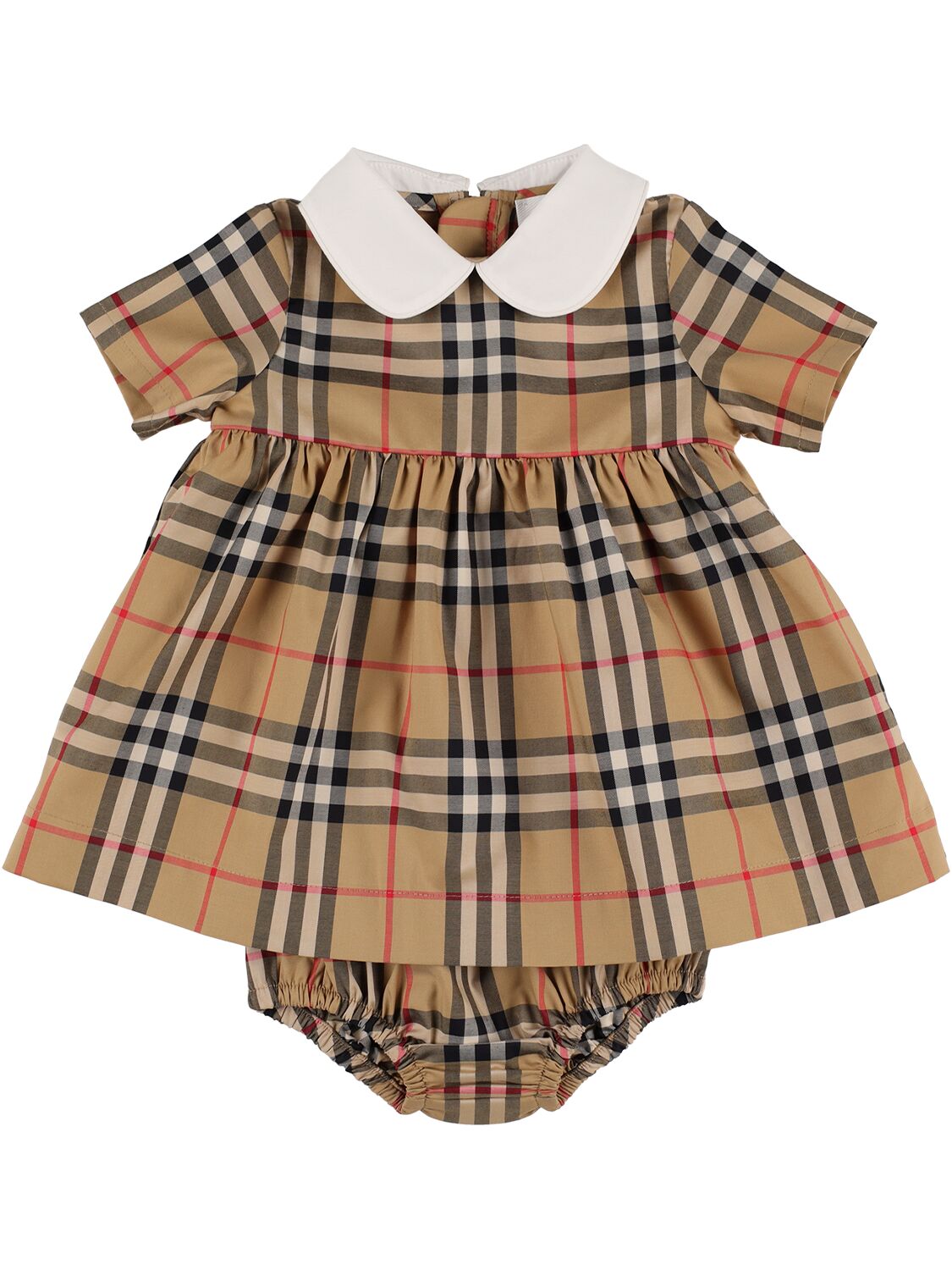 Burberry Babies' Check Print Cotton Blend Dress In Beige