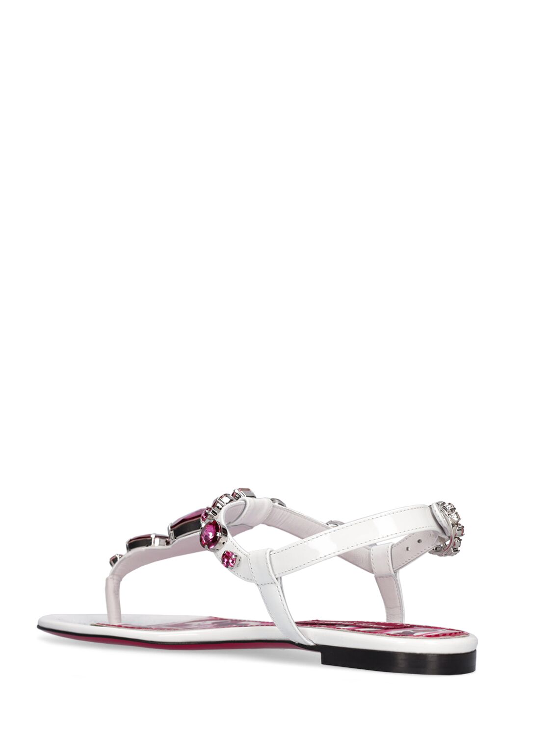 Shop Dolce & Gabbana 10mm Patent Leather Thong Sandals In White,fuchsia