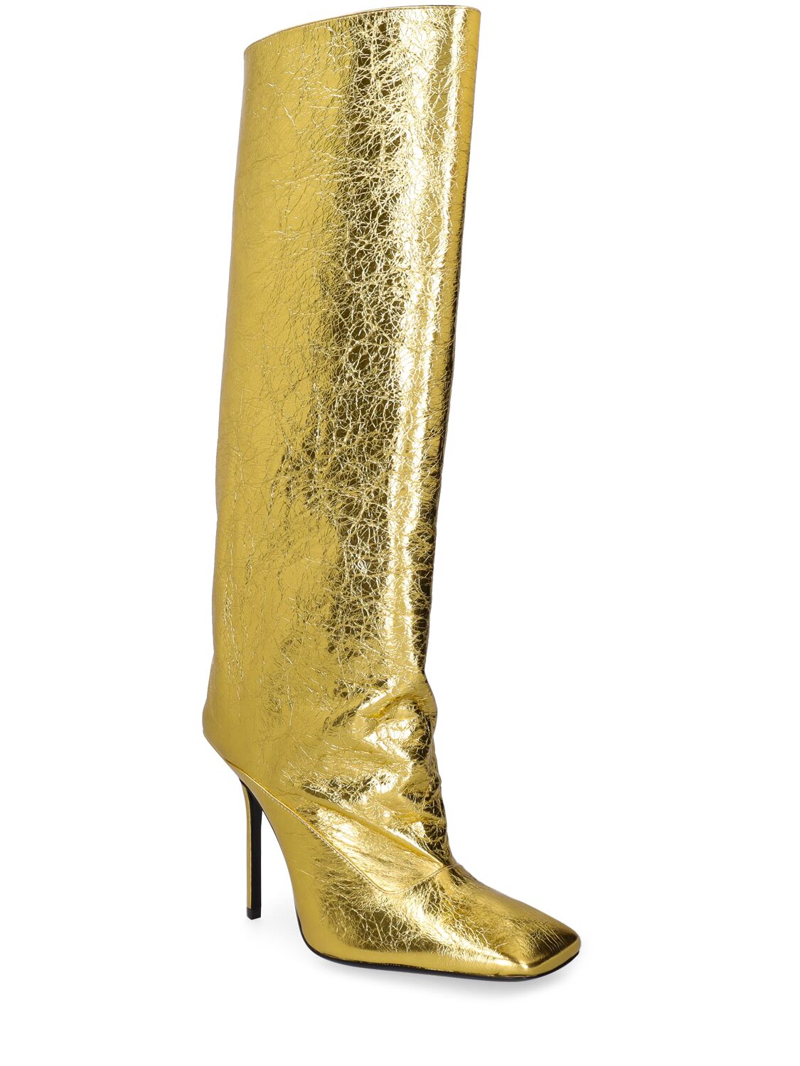 Shop Attico 105mm Sienna Laminated Leather Tall Boot In Gold