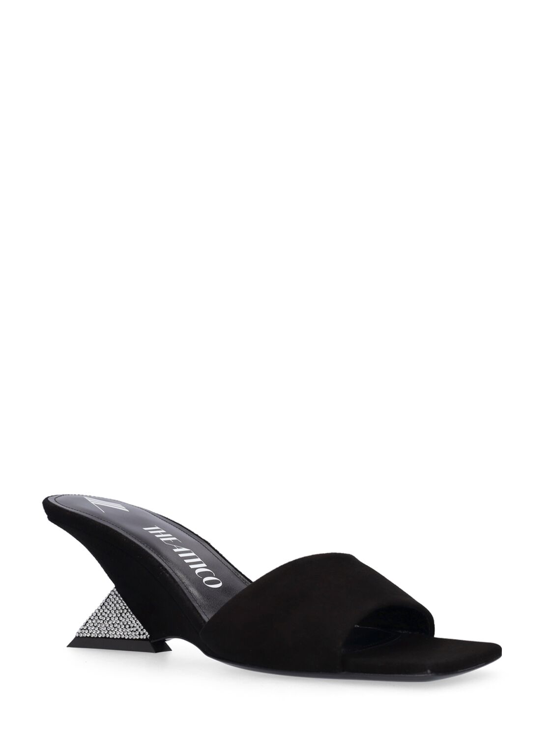 Shop Attico 60mm Cheope Suede & Crystal Mules In Black,silver