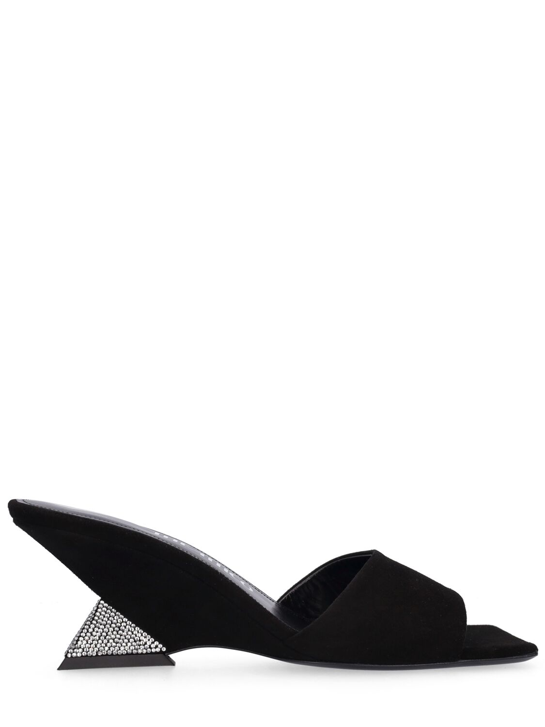 Shop Attico 60mm Cheope Suede & Crystal Mules In Black,silver