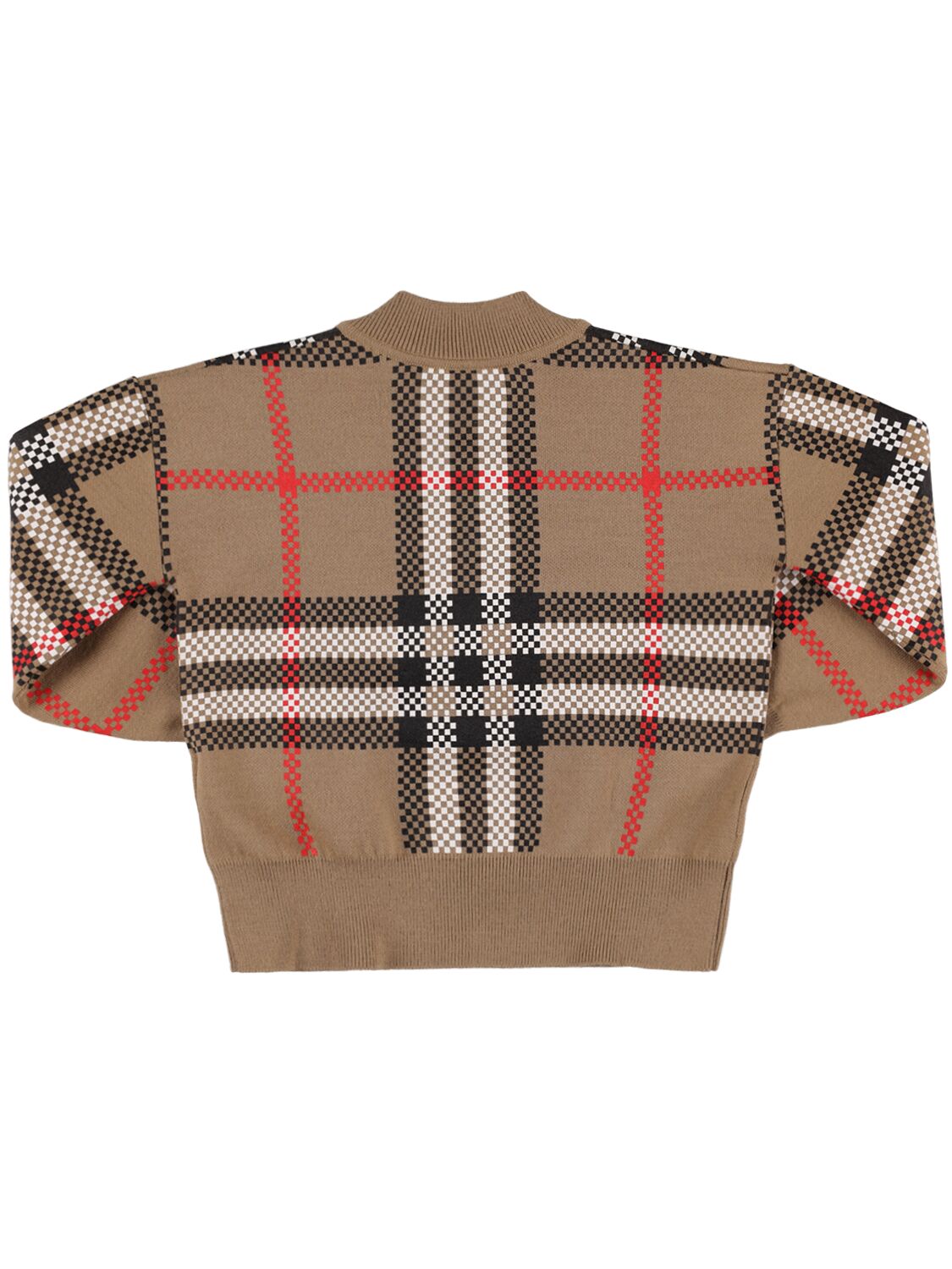 Shop Burberry Check Print Wool Blend Knit Sweater In Beige