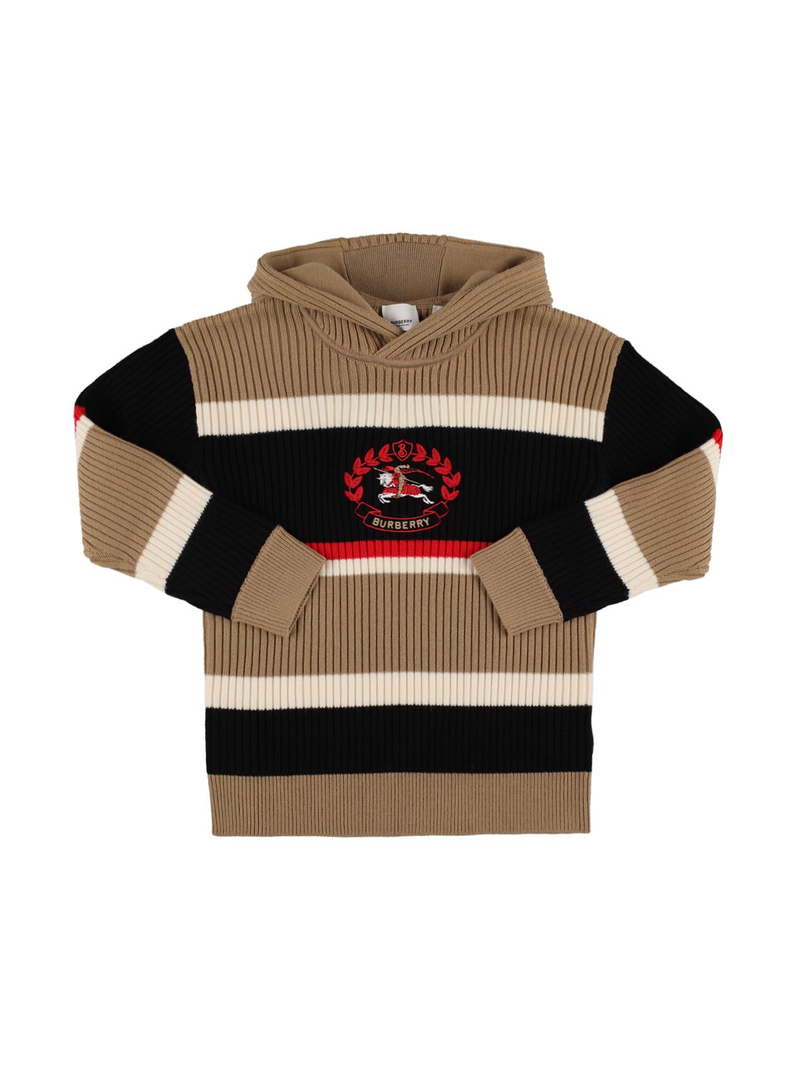 Stripe Wool Knit Hooded Sweater W/logo