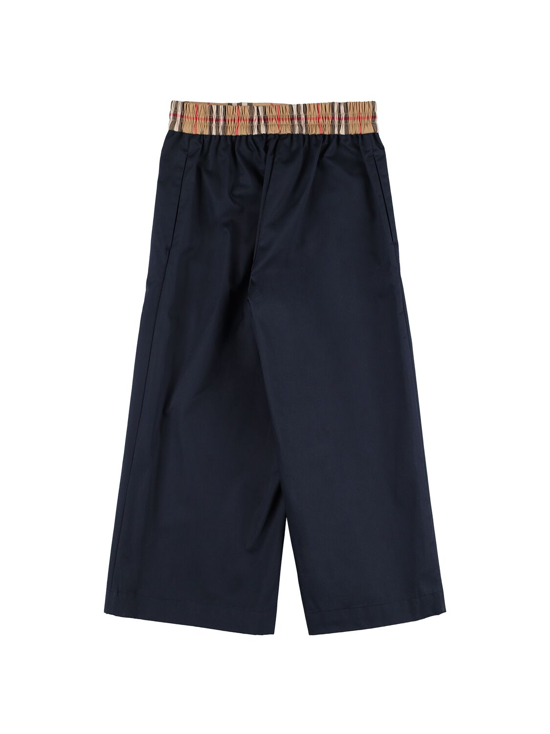 Shop Burberry Cotton Pants W/ Check Inserts In Navy