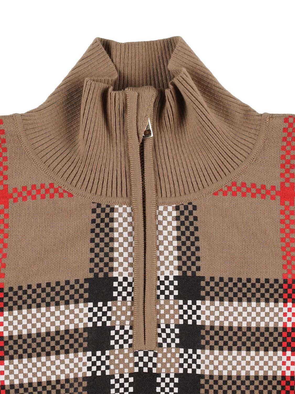 Shop Burberry Check Print Wool Knit Cape In Beige
