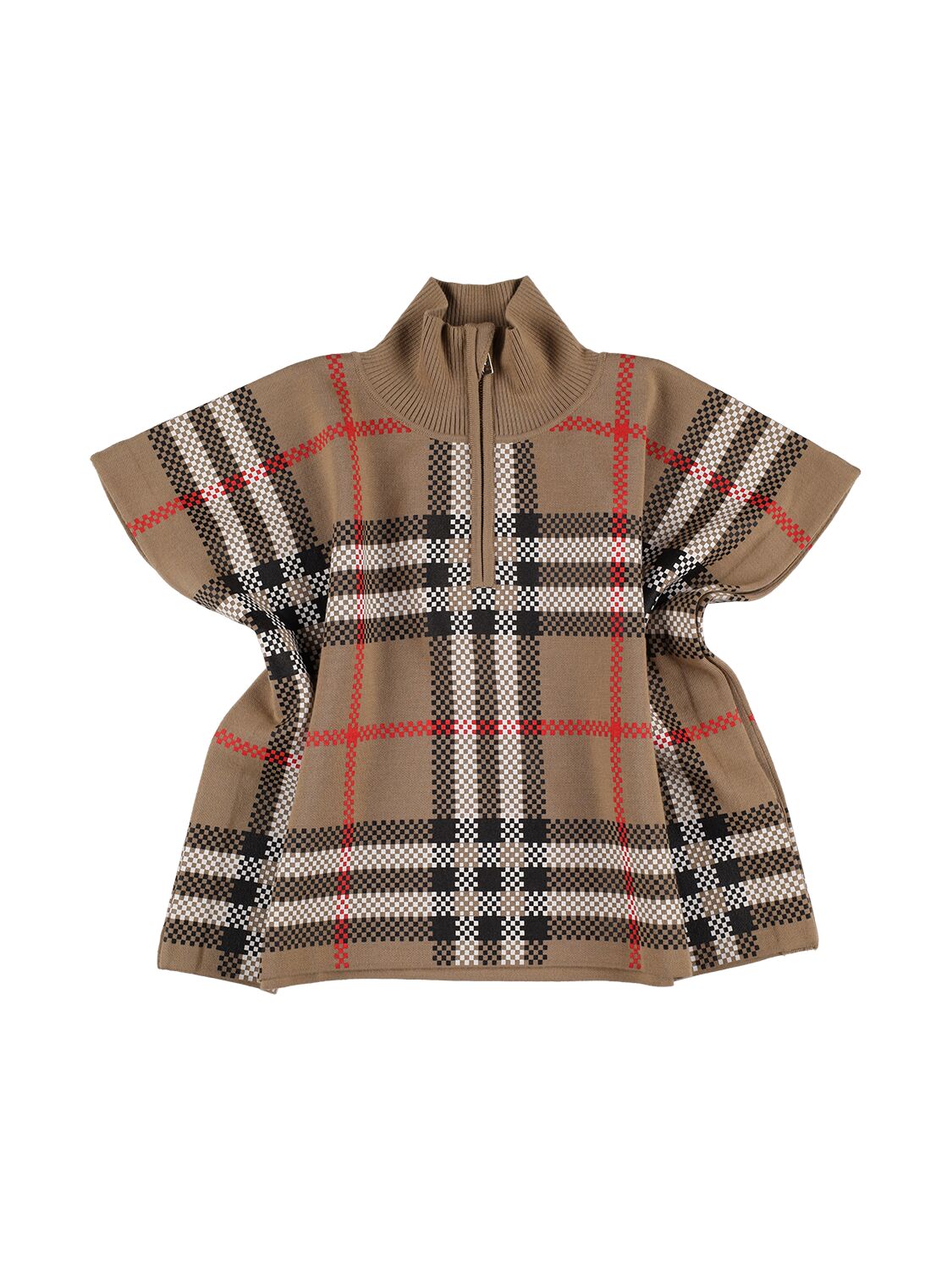 Burberry Babies' Check Print Wool Knit Cape In Beige