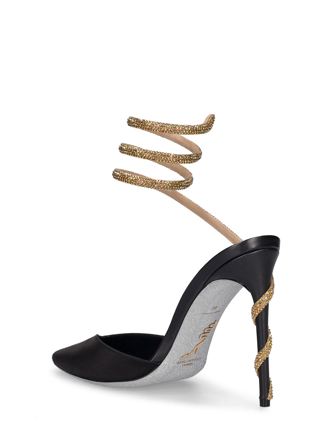 Shop René Caovilla 105mm Embellished Satin Pumps In Black,gold