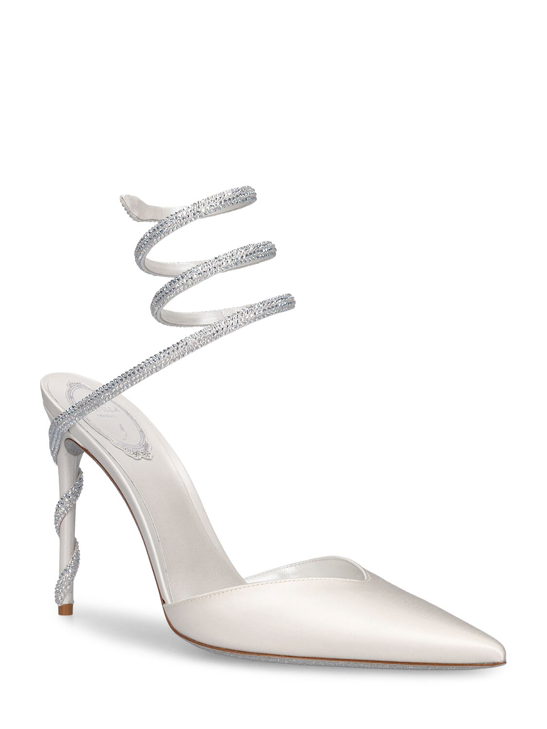 RENÉ CAOVILLA 105MM EMBELLISHED SATIN PUMPS 