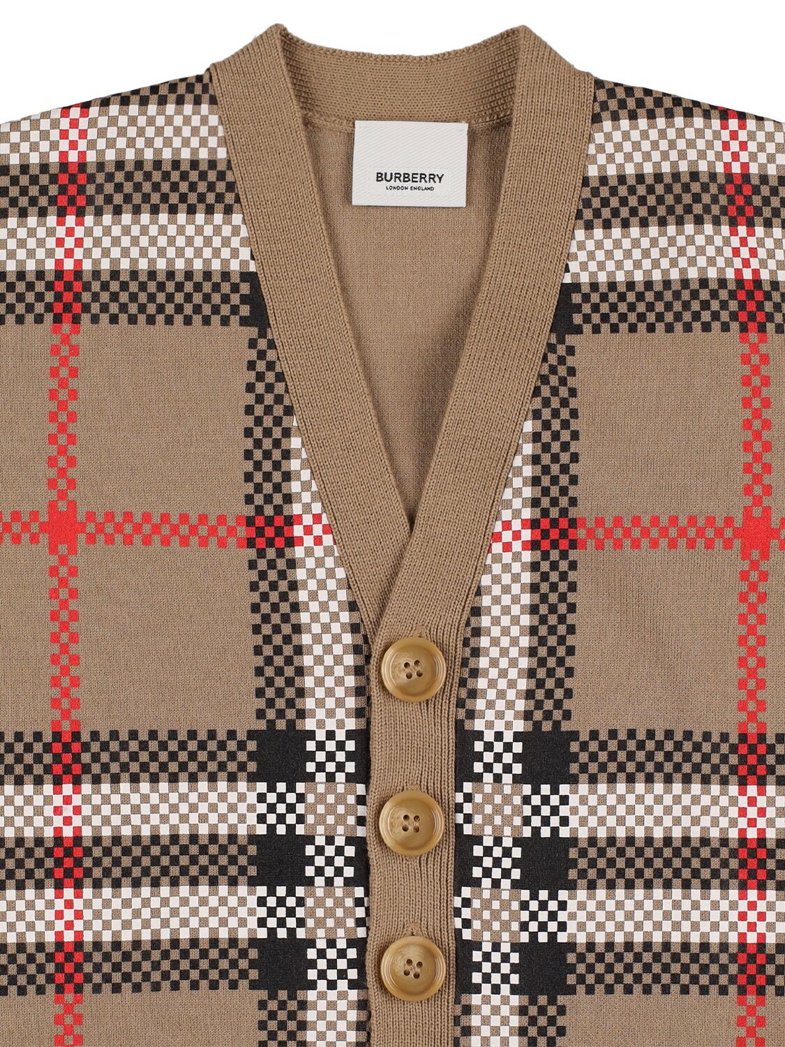 BURBERRY CHECK PRINT WOOL BLEND KNIT CARDIGAN 