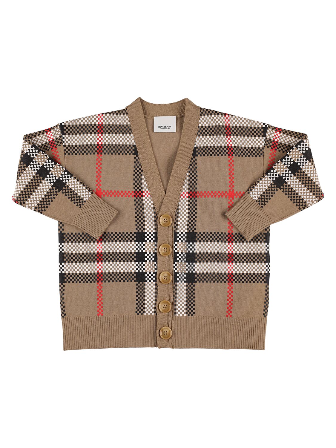 Image of Check Print Wool Blend Knit Cardigan