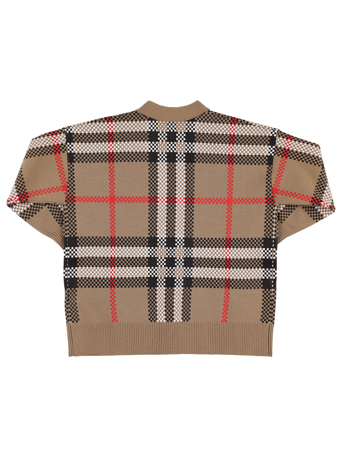 BURBERRY CHECK PRINT WOOL BLEND KNIT CARDIGAN 