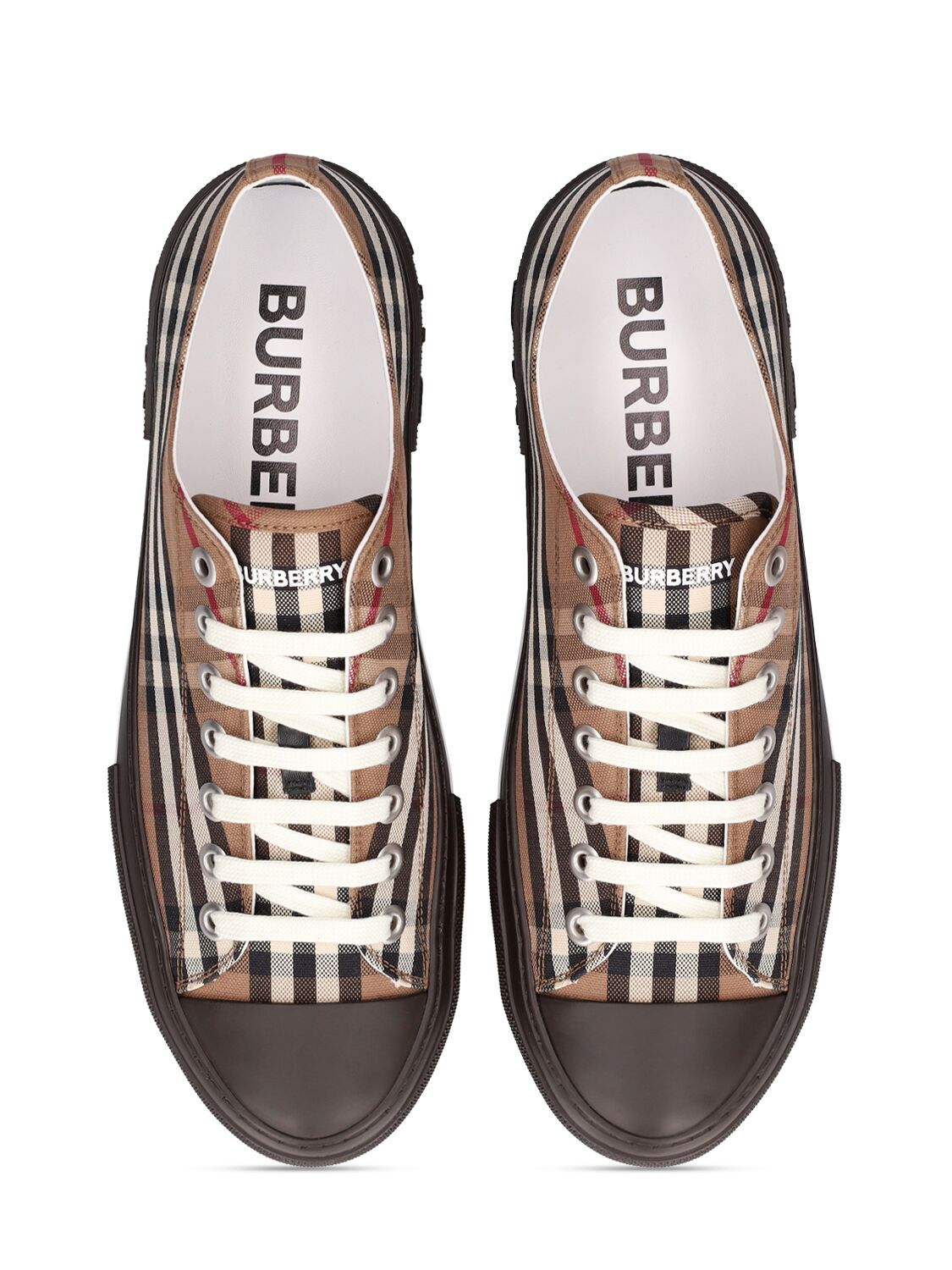 Shop Burberry Jack Check Logo Print Low Sneakers In Brown