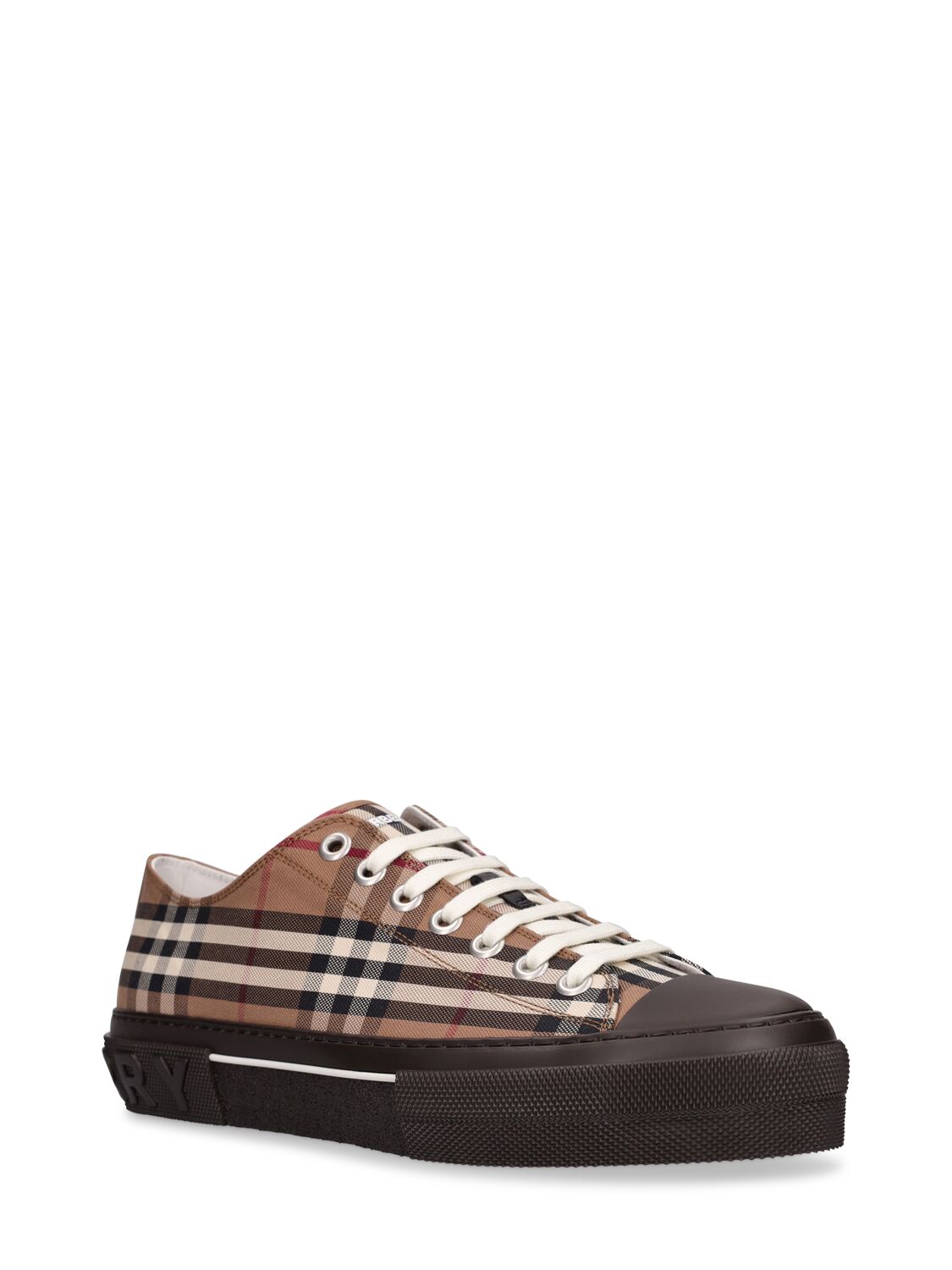 Shop Burberry Jack Check Logo Print Low Sneakers In Brown