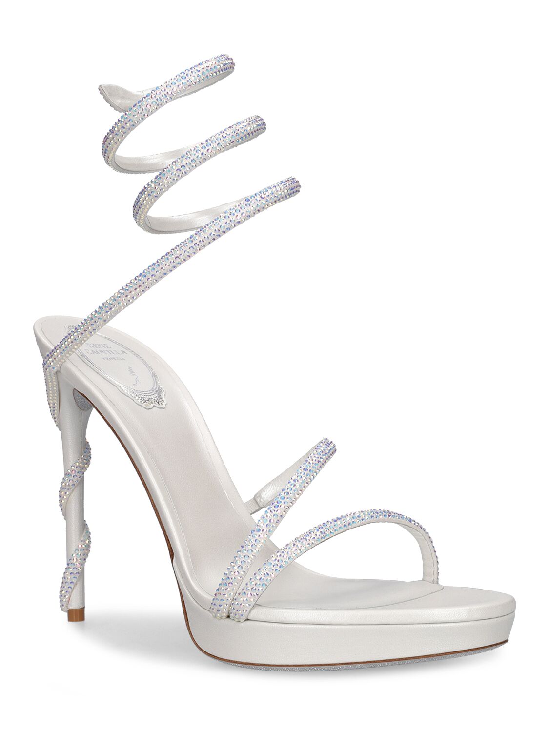 Shop René Caovilla 120mm Margot Satin & Crystals Sandals In White