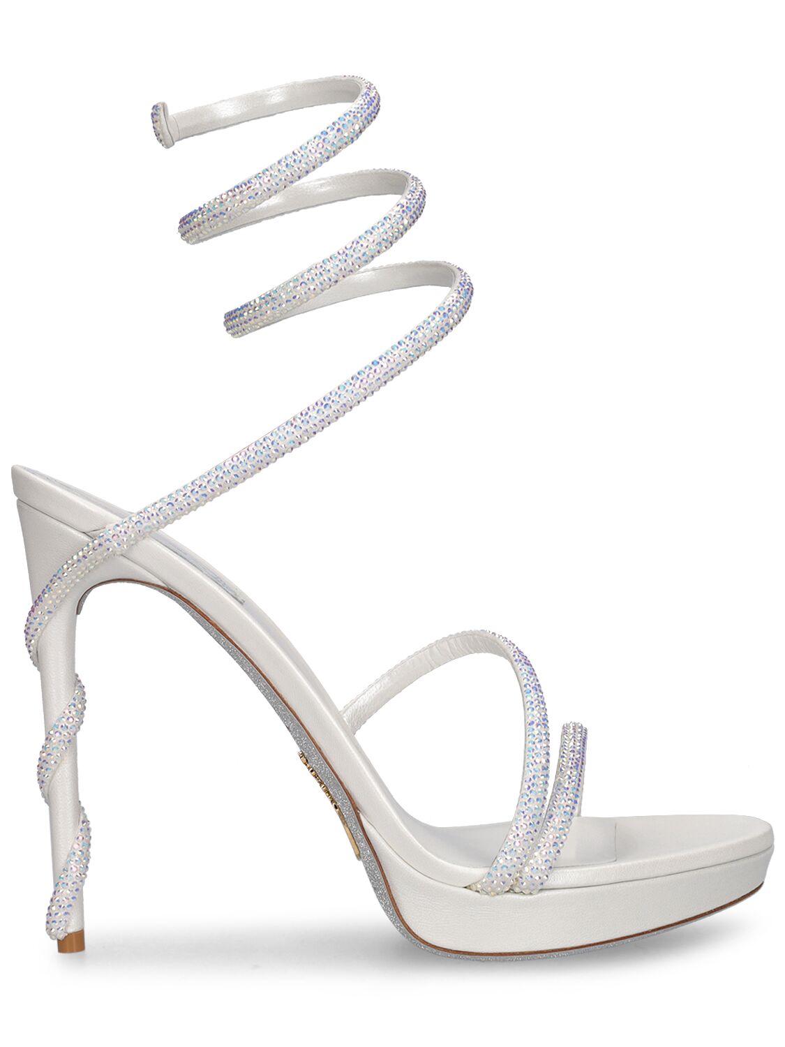 René Caovilla 120mm Margot Satin & Crystals Sandals In White