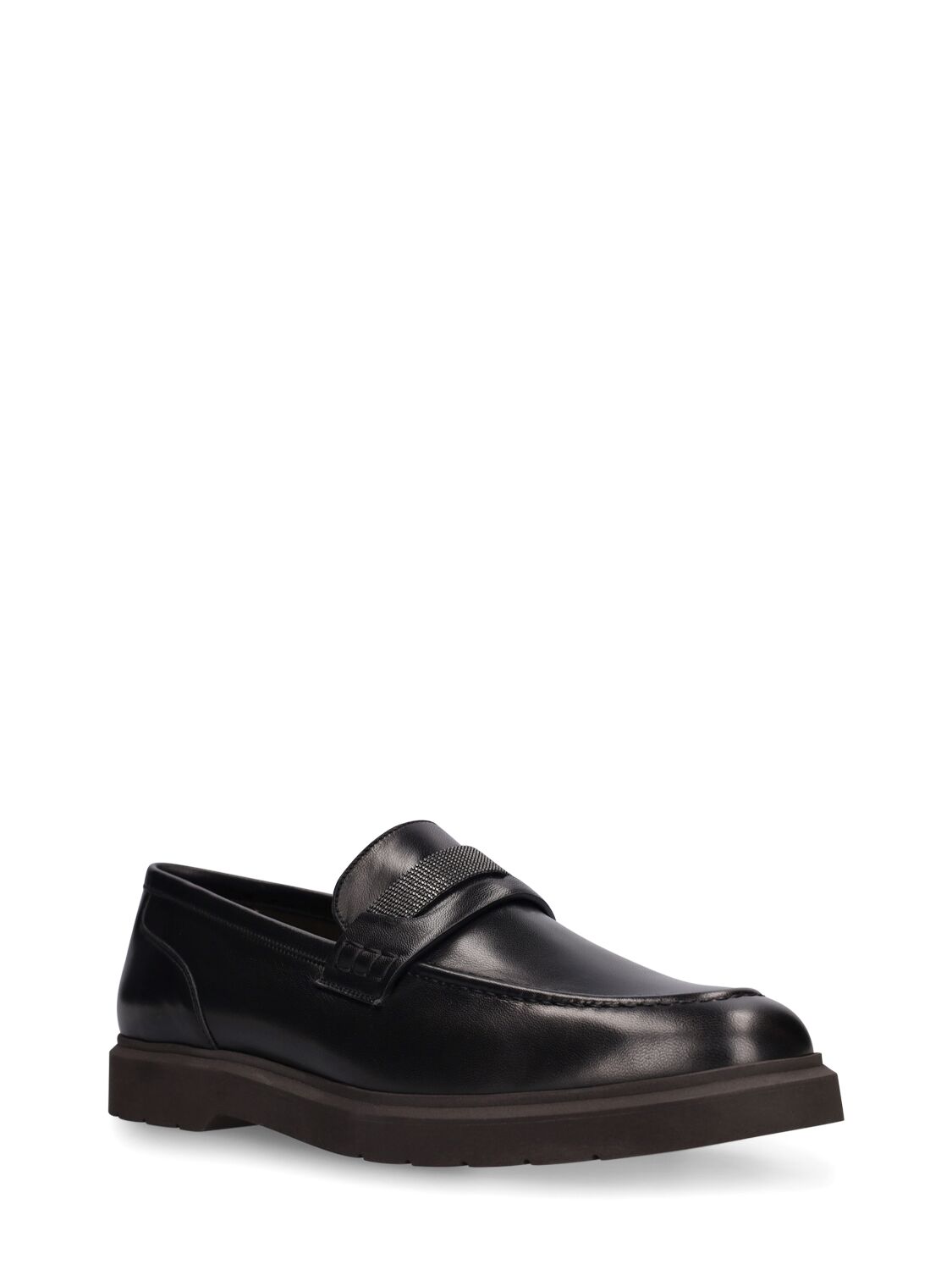 Shop Brunello Cucinelli 20mm Leather Loafers In Black