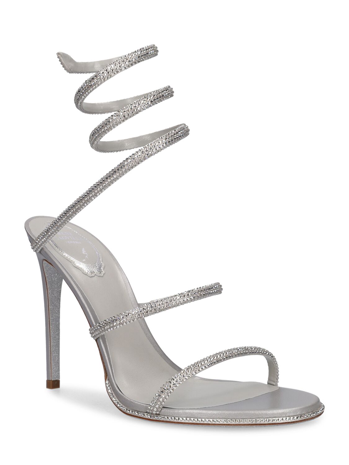 Shop René Caovilla 105mm Embellished Leather Sandals In Silver