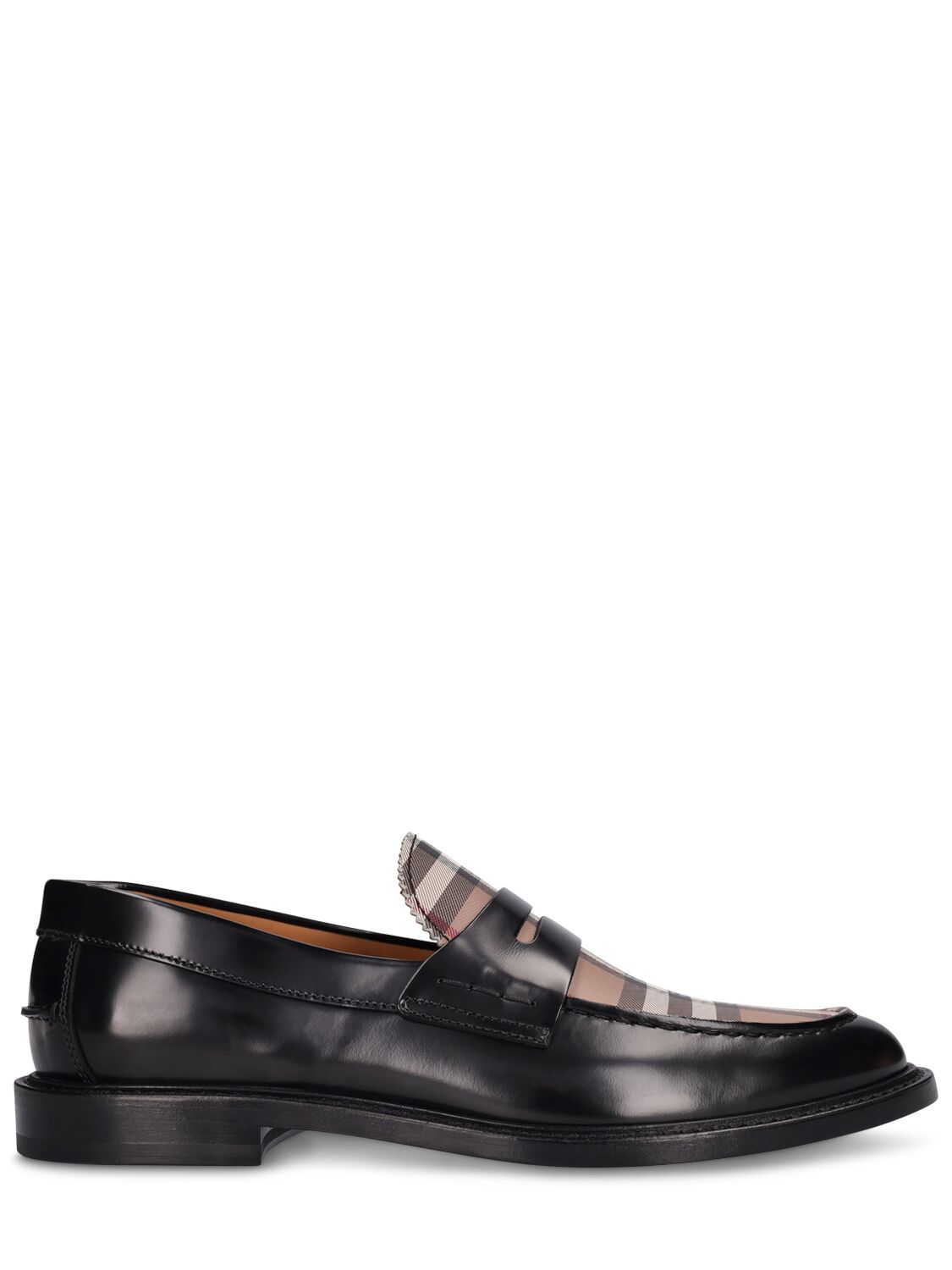 Burberry Check Leather Formal Loafers In Black