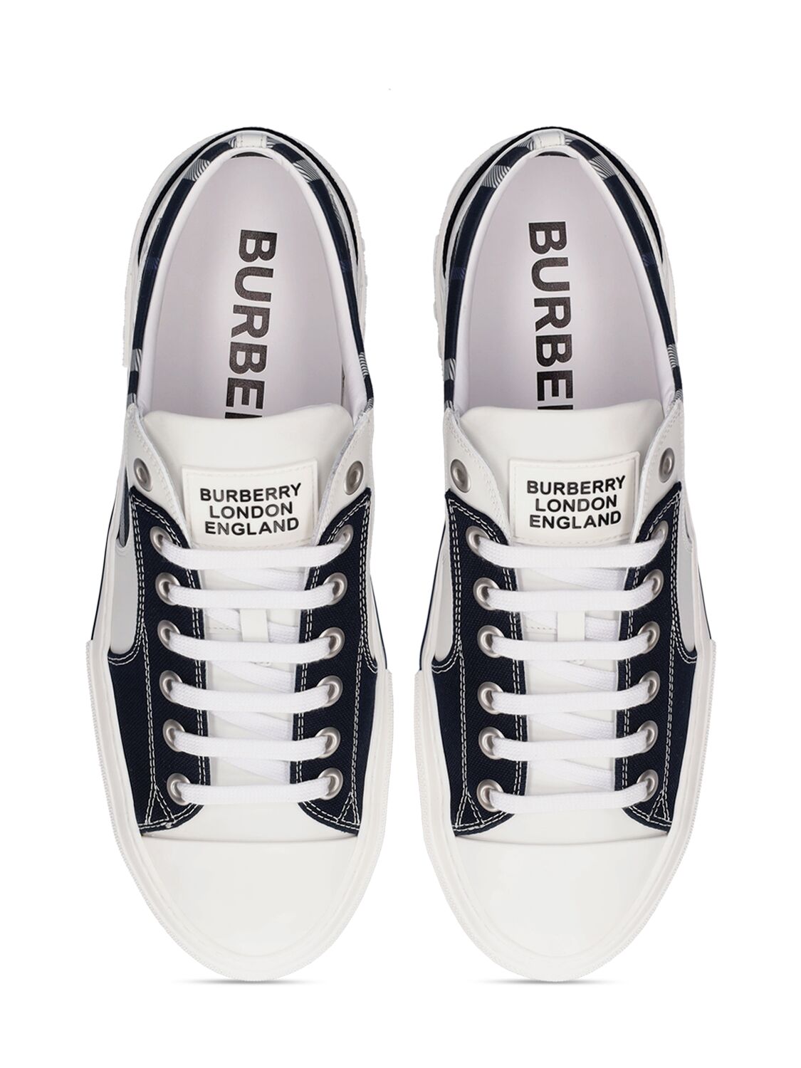 Shop Burberry Kai Low Top Sneakers In White,navy