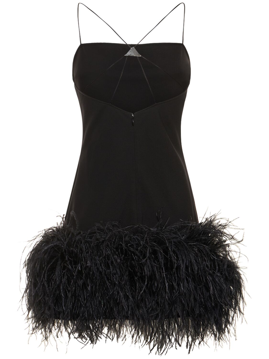 Shop Attico Fujiko Jersey Mini Dress W/ Feathers In Black