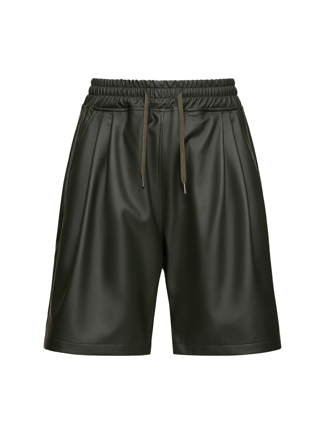 The Frankie Shop Faux Leather Jogging Shorts In Olive Green