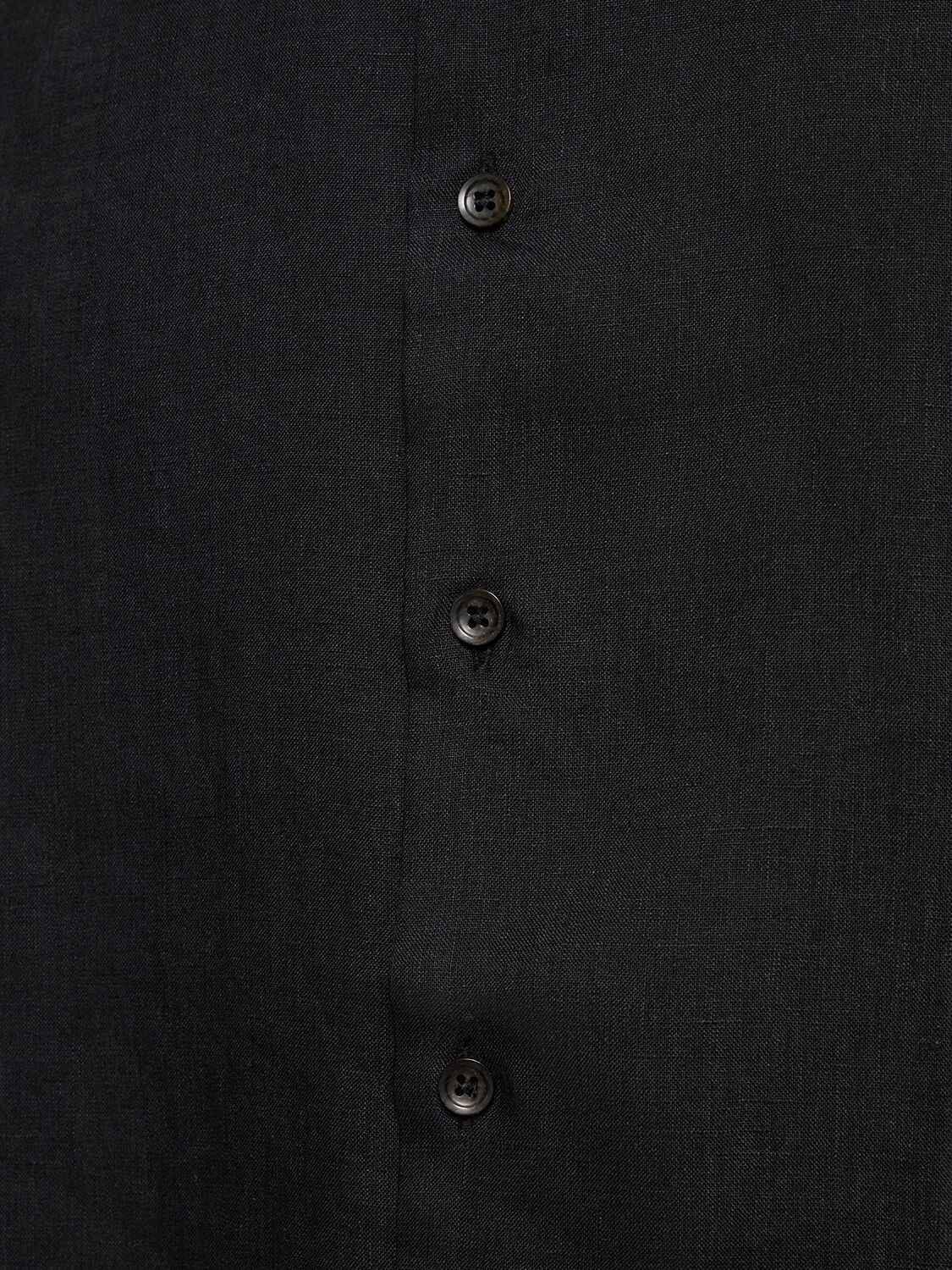 Shop Commas Oversized Fit Short Sleeve Linen Shirt In Black