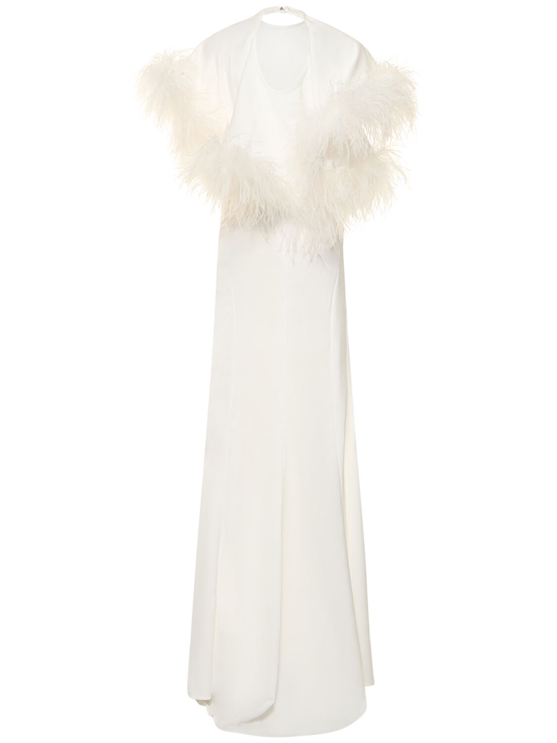Shop Attico Airi Satin Cape Gown W/feathers In White