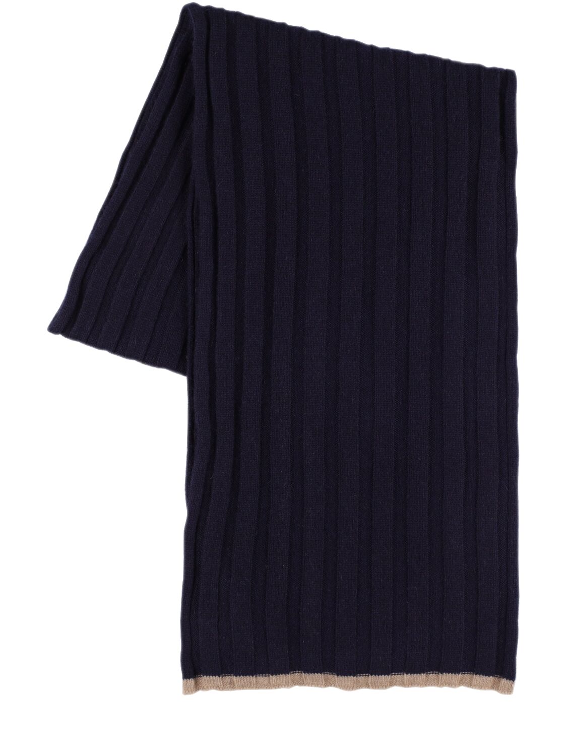 Brunello Cucinelli Fine Cashmere Rib Knit Scarf In Navy