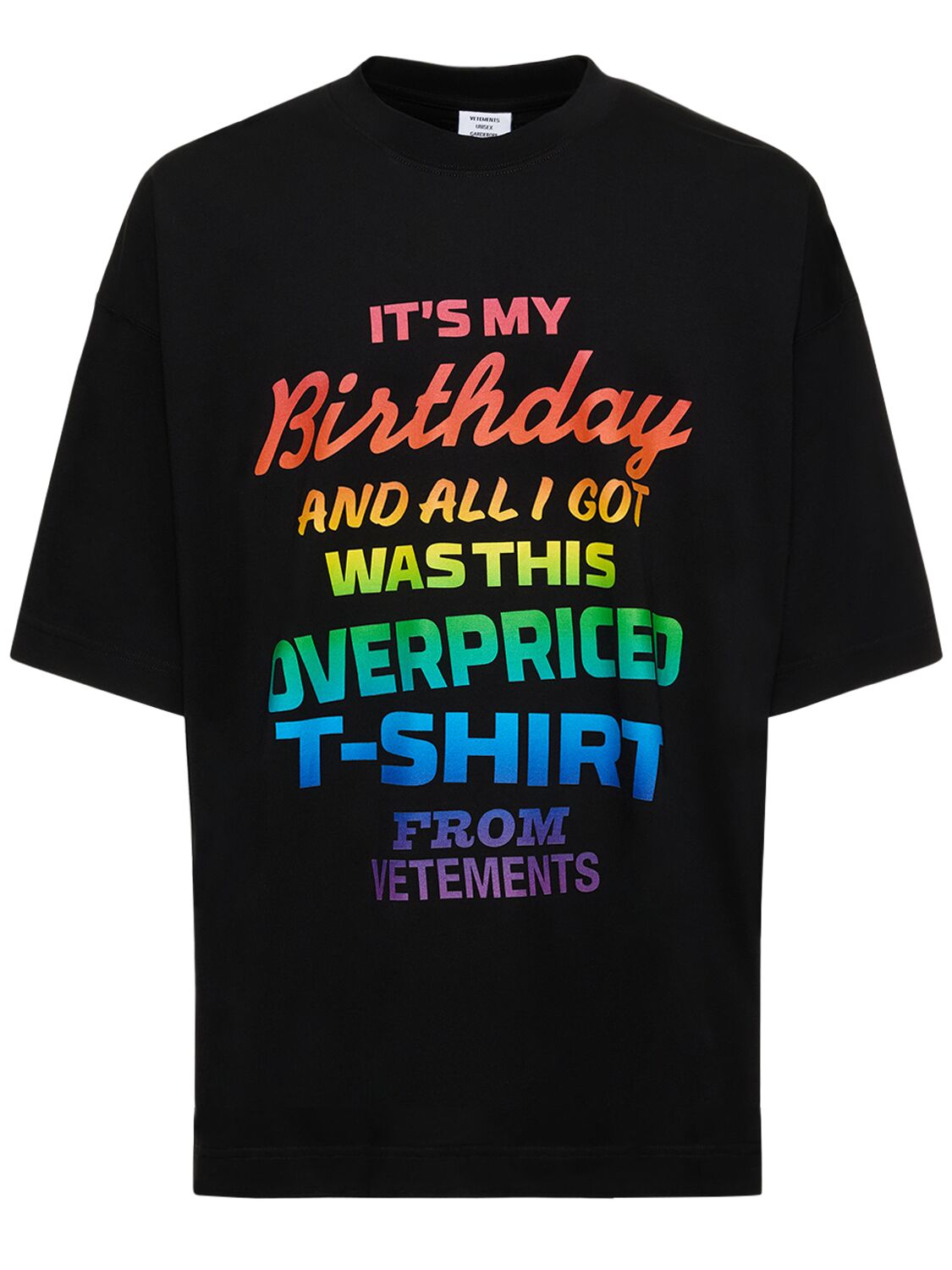 Vetements It's My Birthday Printed Cotton T-shirt In Black,multi