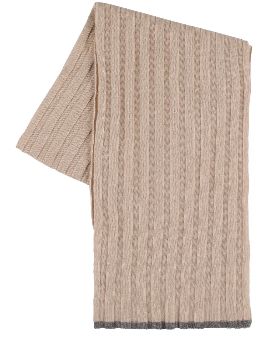 Brunello Cucinelli Fine Cashmere Rib Knit Scarf In Beige