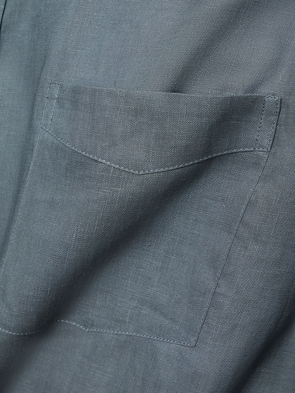 Shop Commas Oversized Linen Shirt W/pocket In Slate