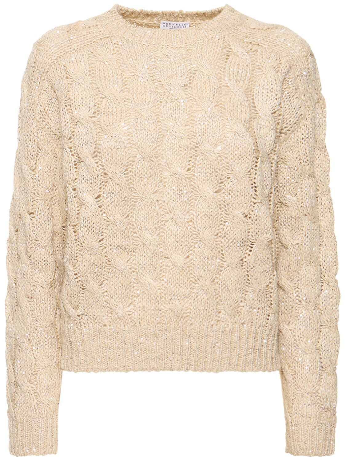 Brunello Cucinelli Sequined Silk And Linen Blend Sweater In Beige