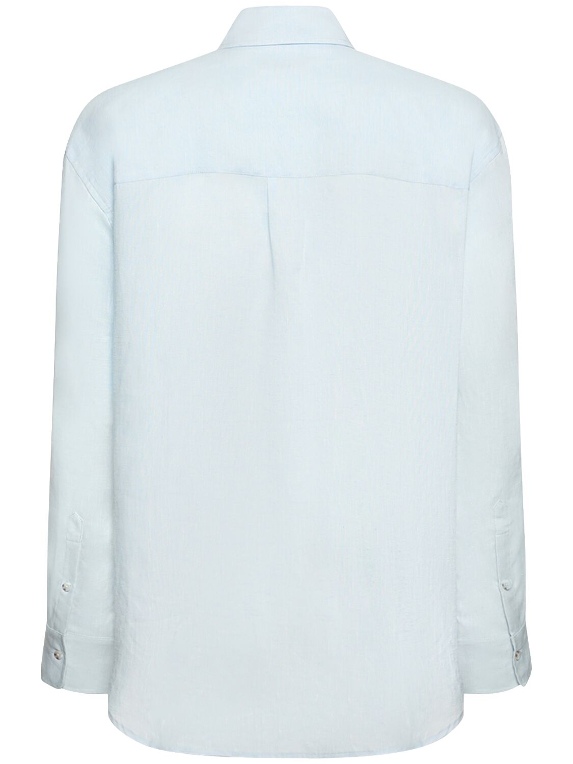 Shop Commas Oversize Linen Shirt W/ Pocket In Sky Blue