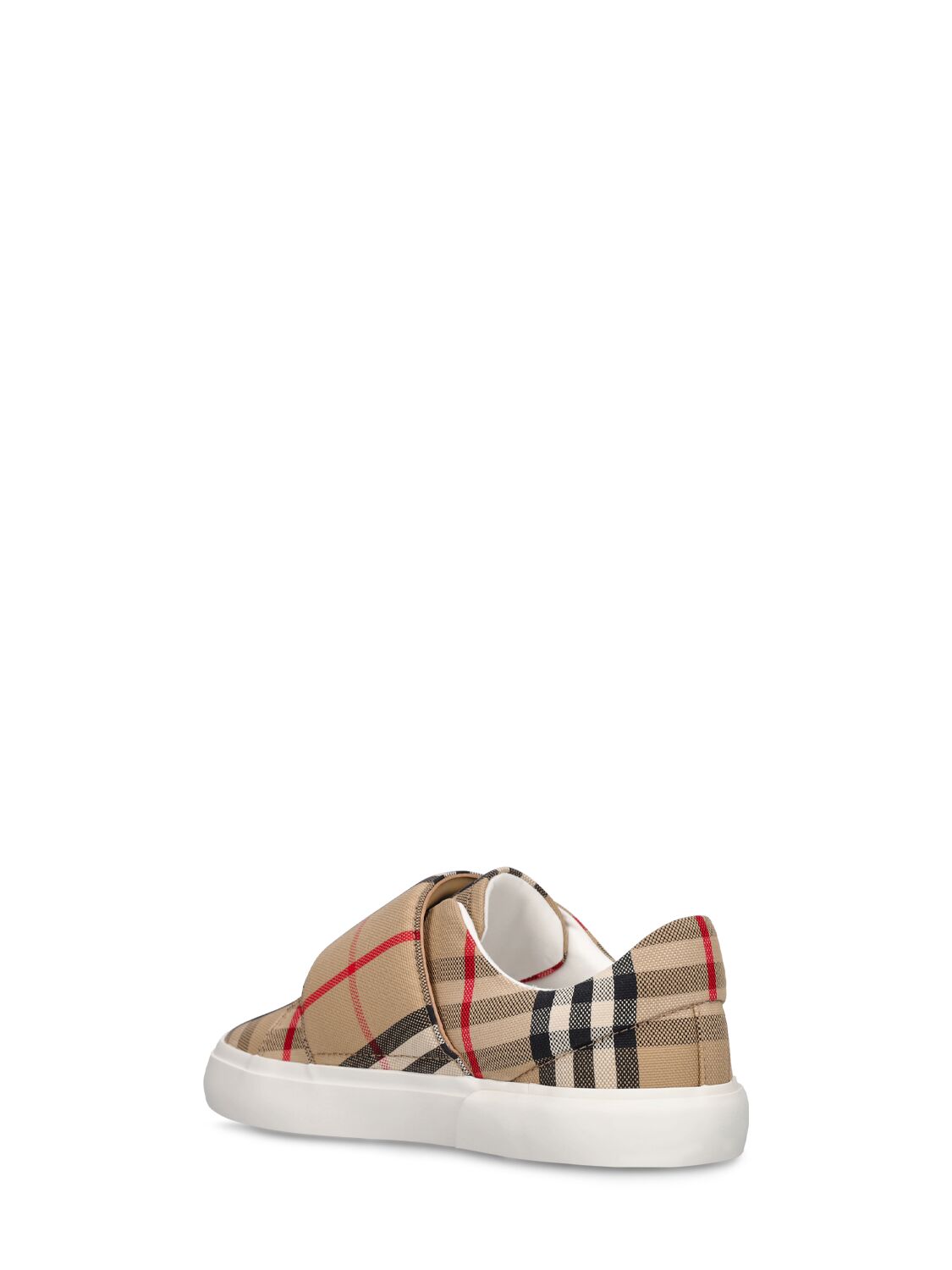 Shop Burberry Check Print Cotton Strap Sneakers In Beige